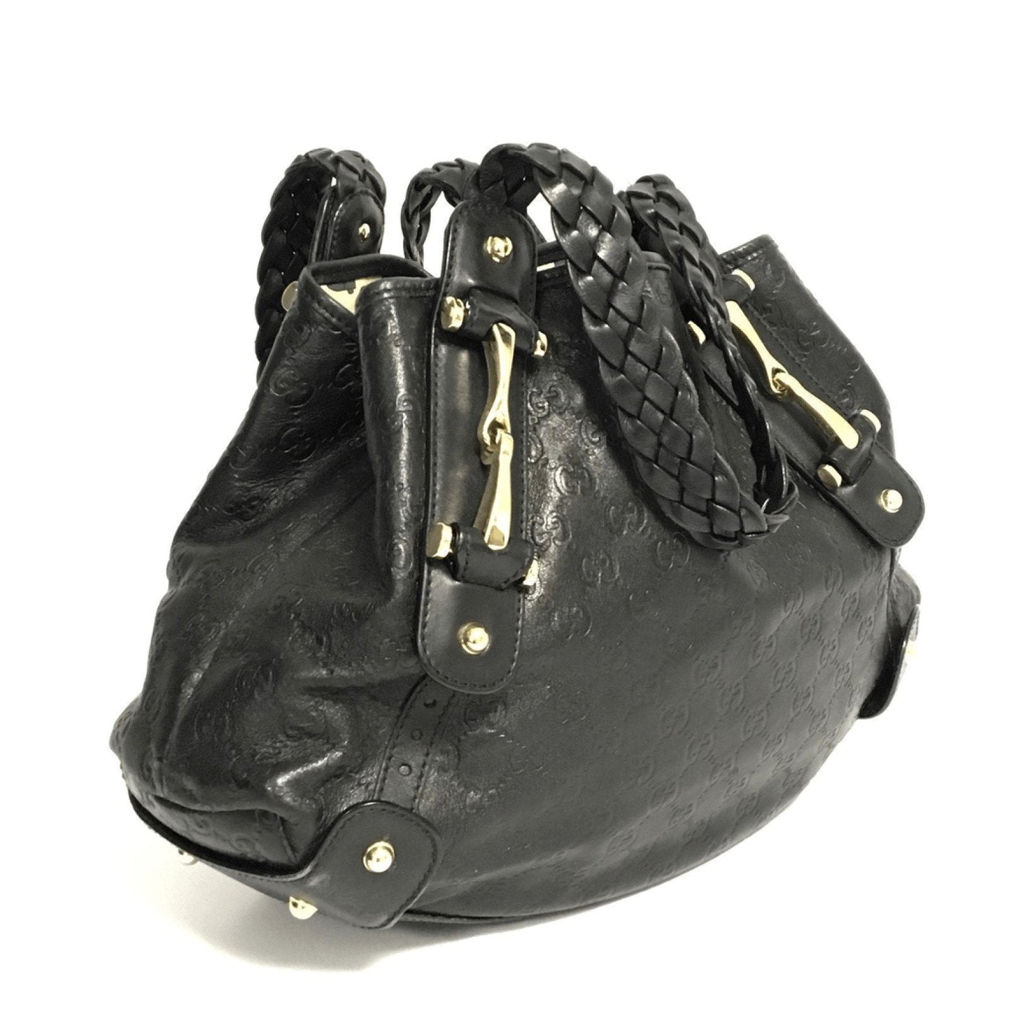 Gucci Black Guccissima Leather Studded Pelham Shoulder Bag