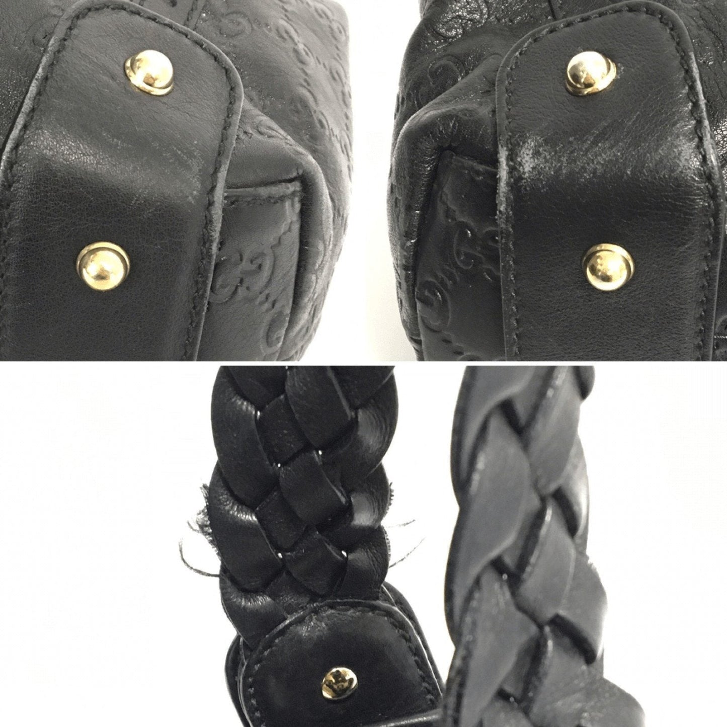 Gucci Black Guccissima Leather Studded Pelham Shoulder Bag
