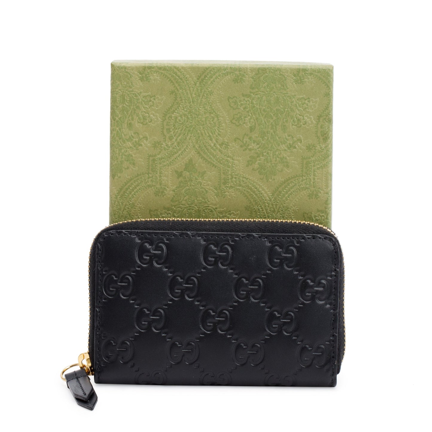 Gucci Black Guccissima Leather Zip Around Card Case