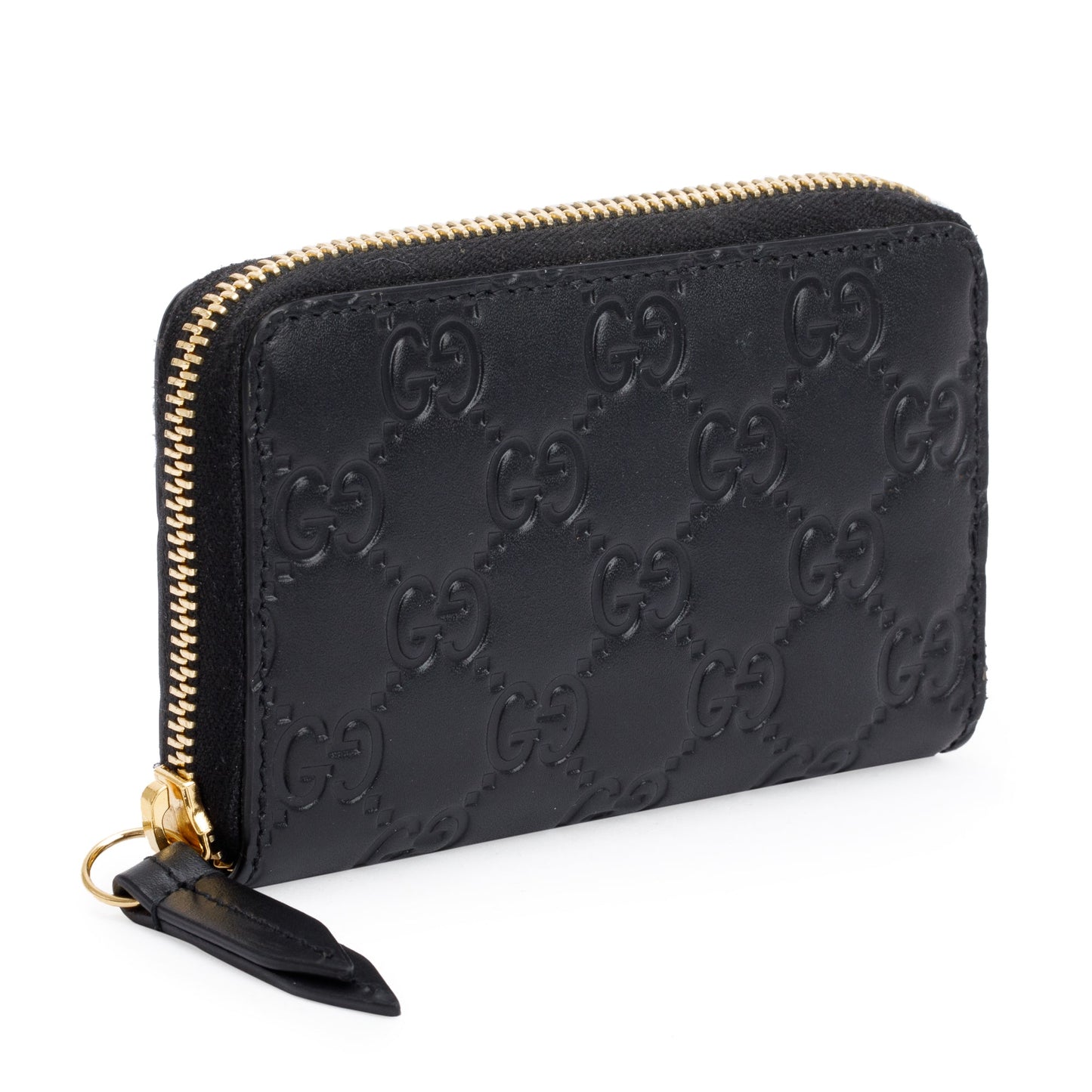 Gucci Black Guccissima Leather Zip Around Card Case
