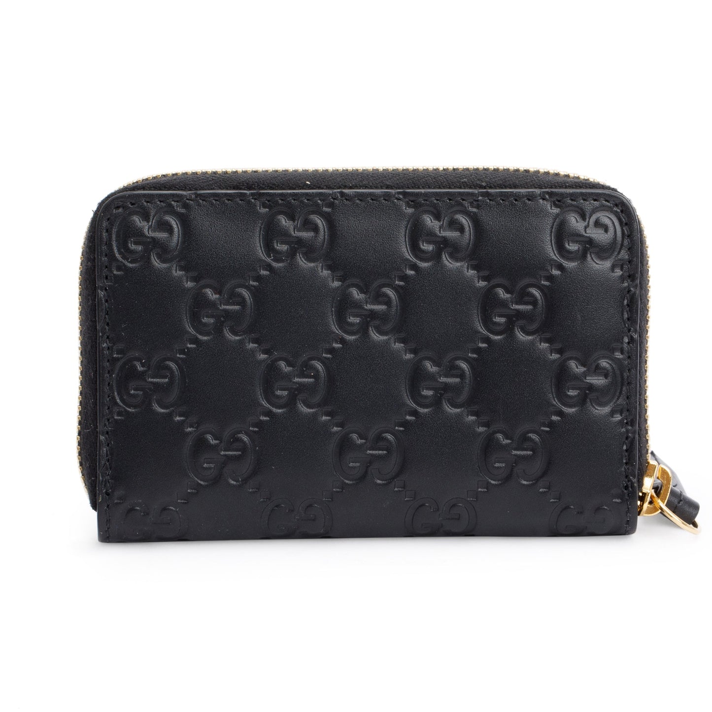 Gucci Black Guccissima Leather Zip Around Card Case