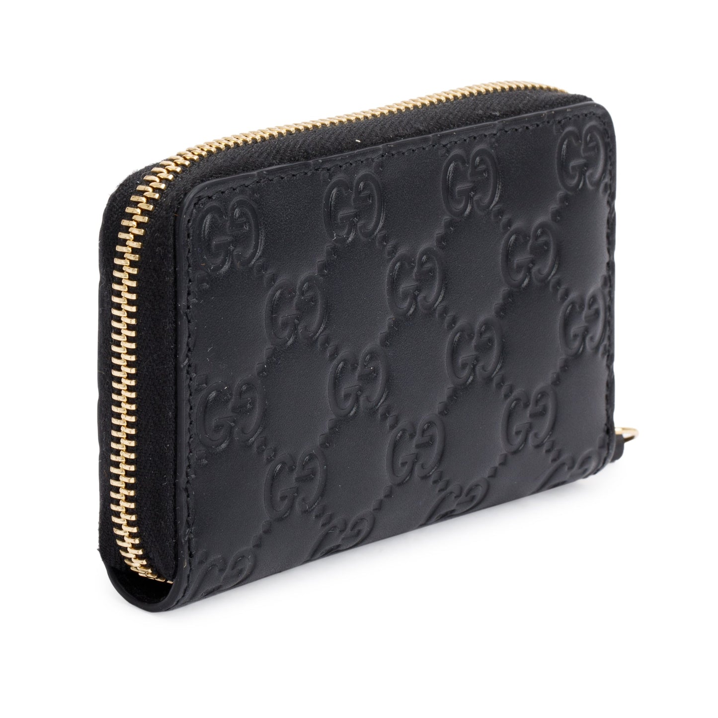 Gucci Black Guccissima Leather Zip Around Card Case
