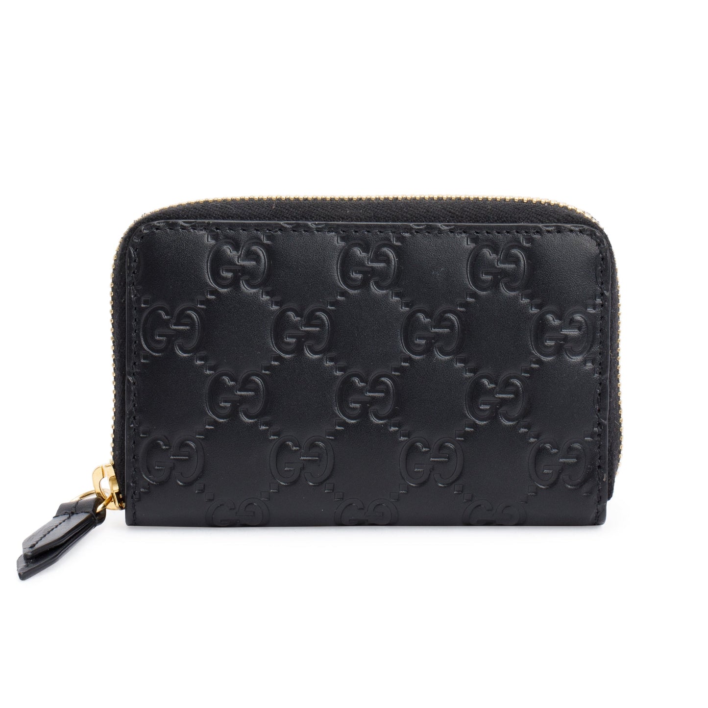 Gucci Black Guccissima Leather Zip Around Card Case