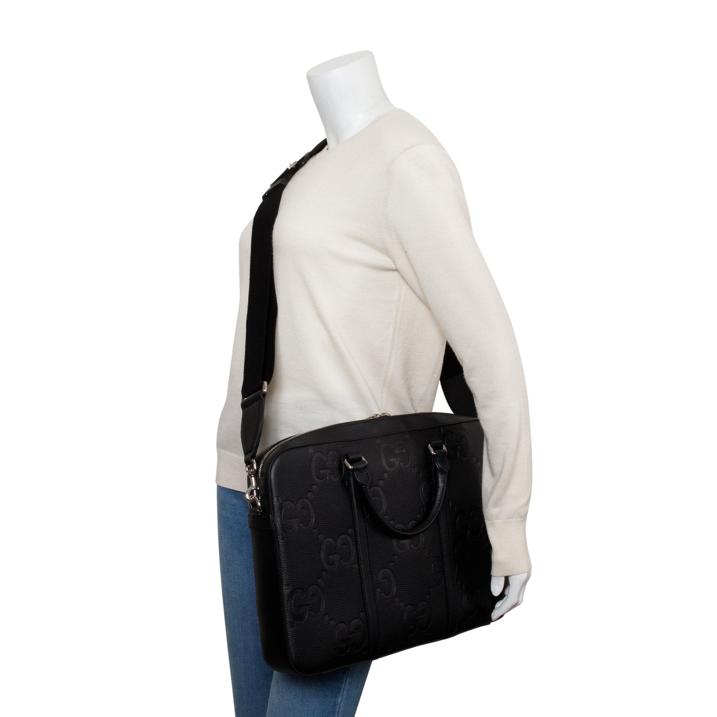 Gucci Black Jumbo GG Embossed Calfskin Leather Briefcase