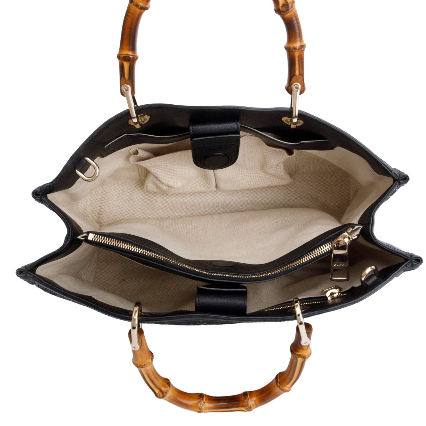 Gucci Black Knight Flora Canvas Medium Bamboo Shopper Tote