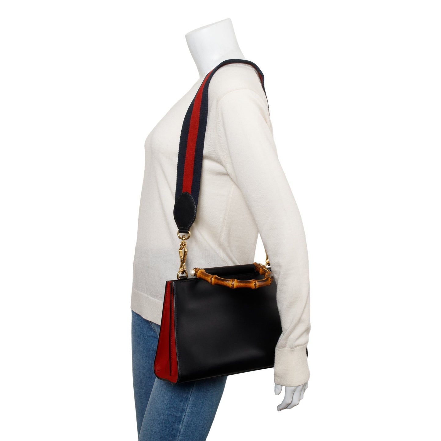 Gucci Black Leather Bamboo Small Nymphaea Handle Bag