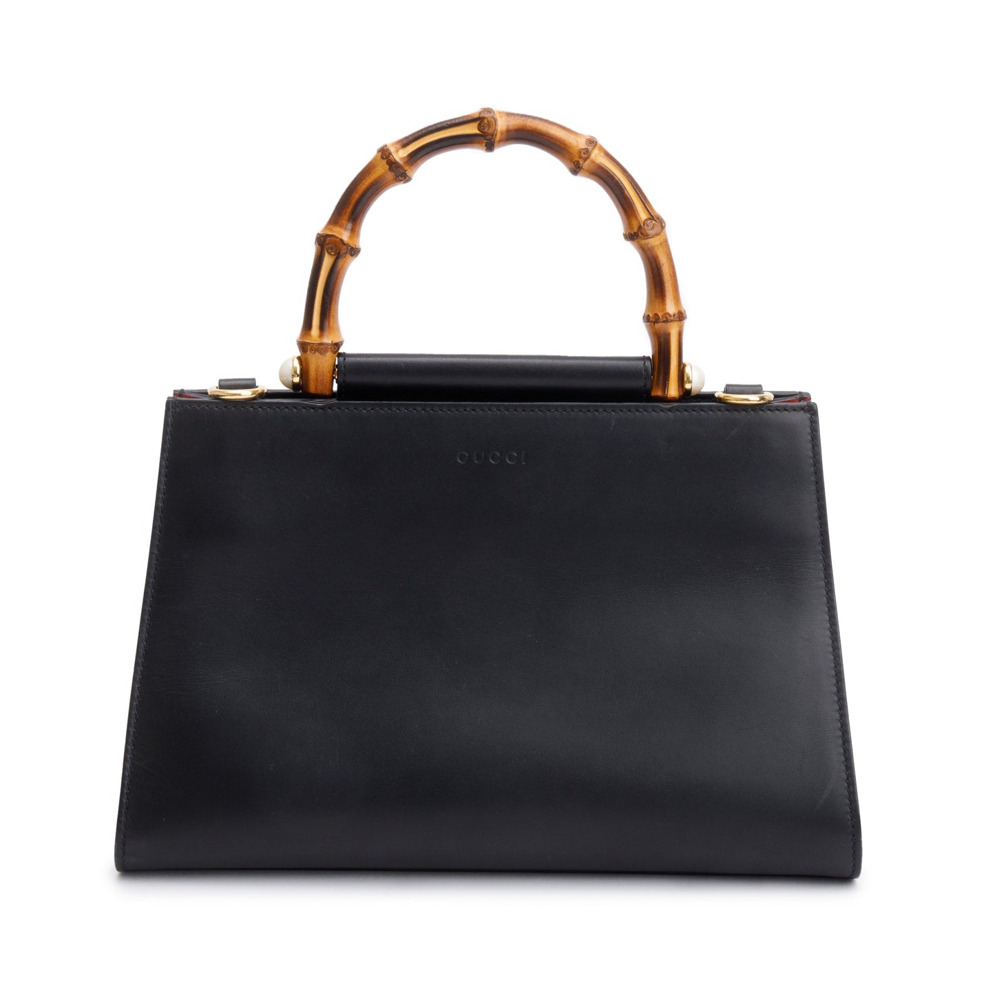 Gucci Black Leather Bamboo Small Nymphaea Handle Bag