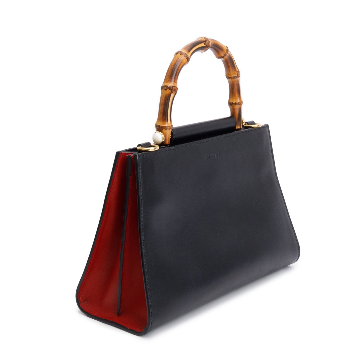 Gucci Black Leather Bamboo Small Nymphaea Handle Bag