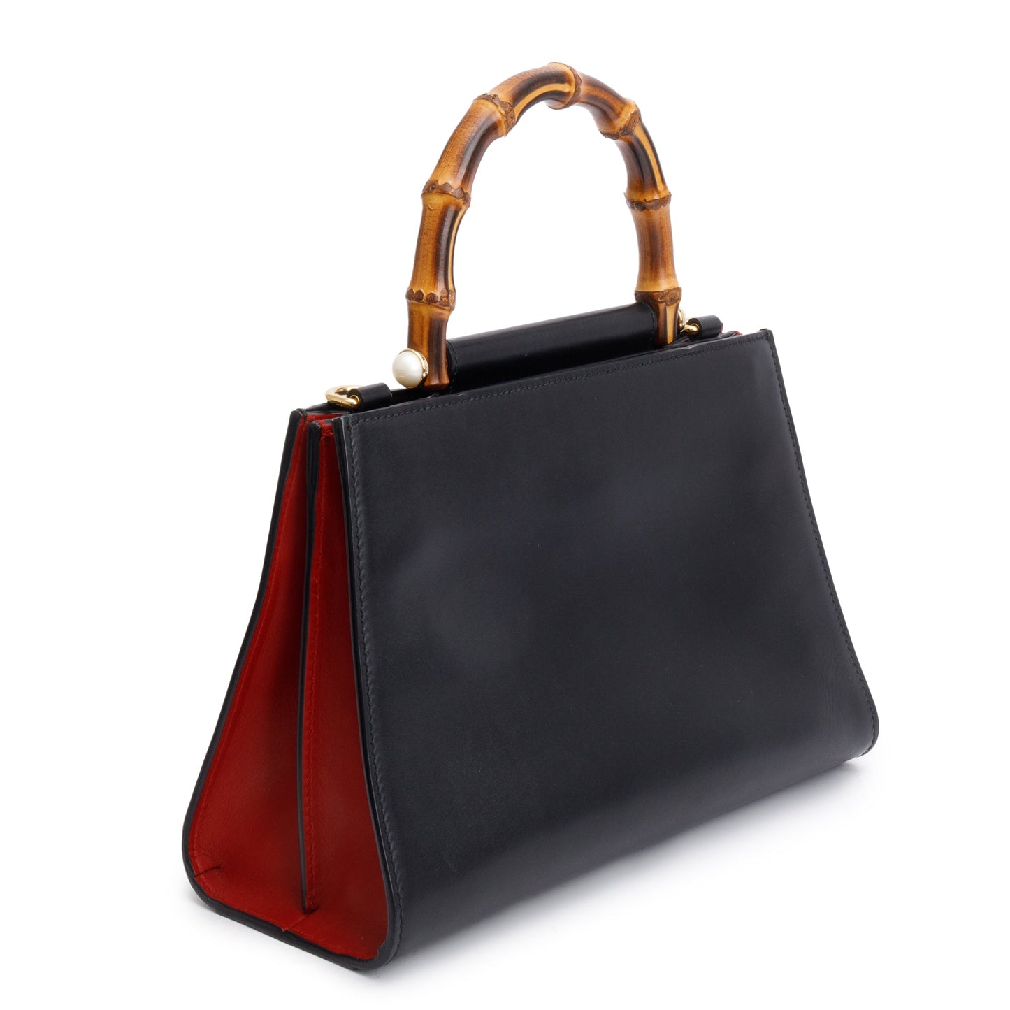 Gucci Black Leather Bamboo Small Nymphaea Handle Bag