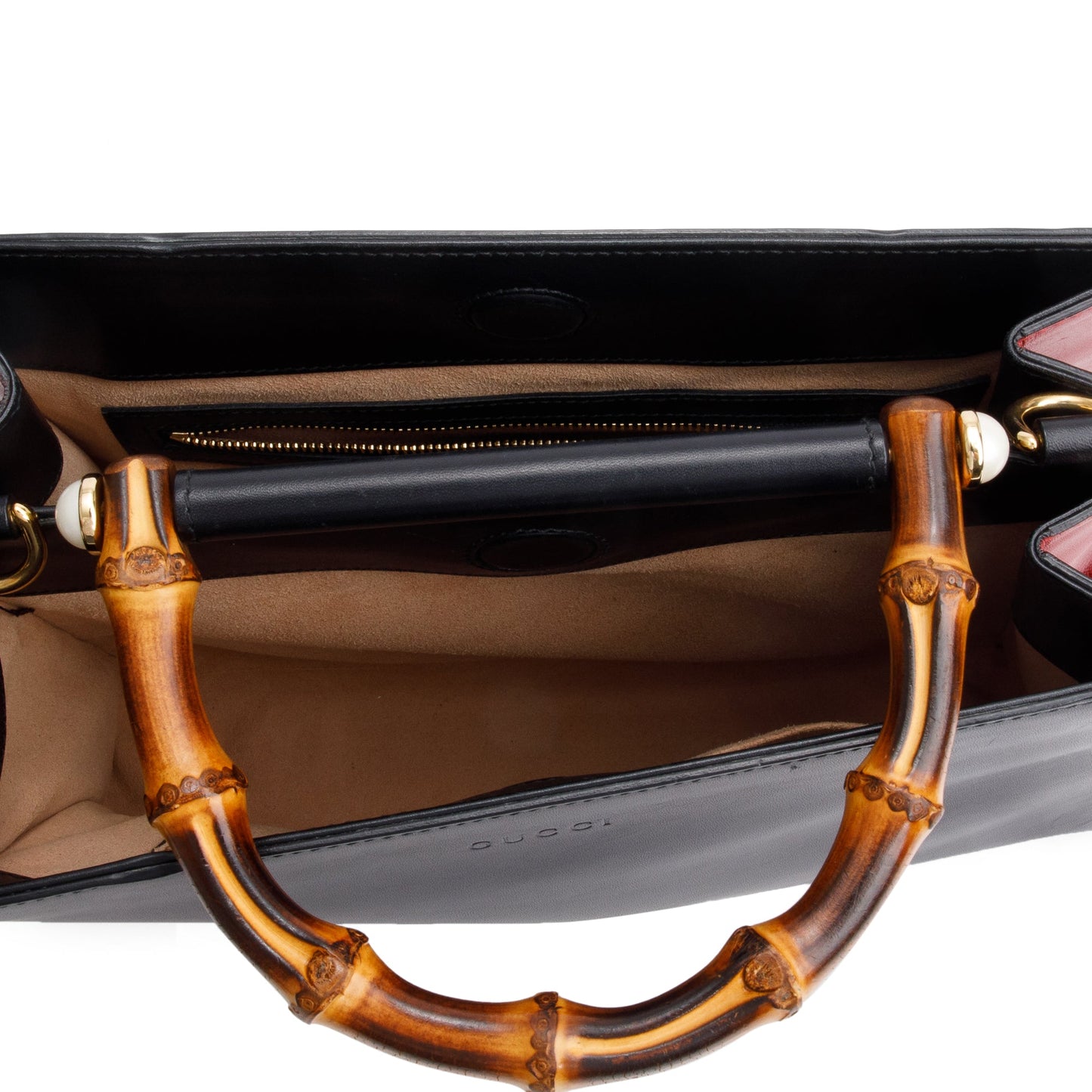 Gucci Black Leather Bamboo Small Nymphaea Handle Bag
