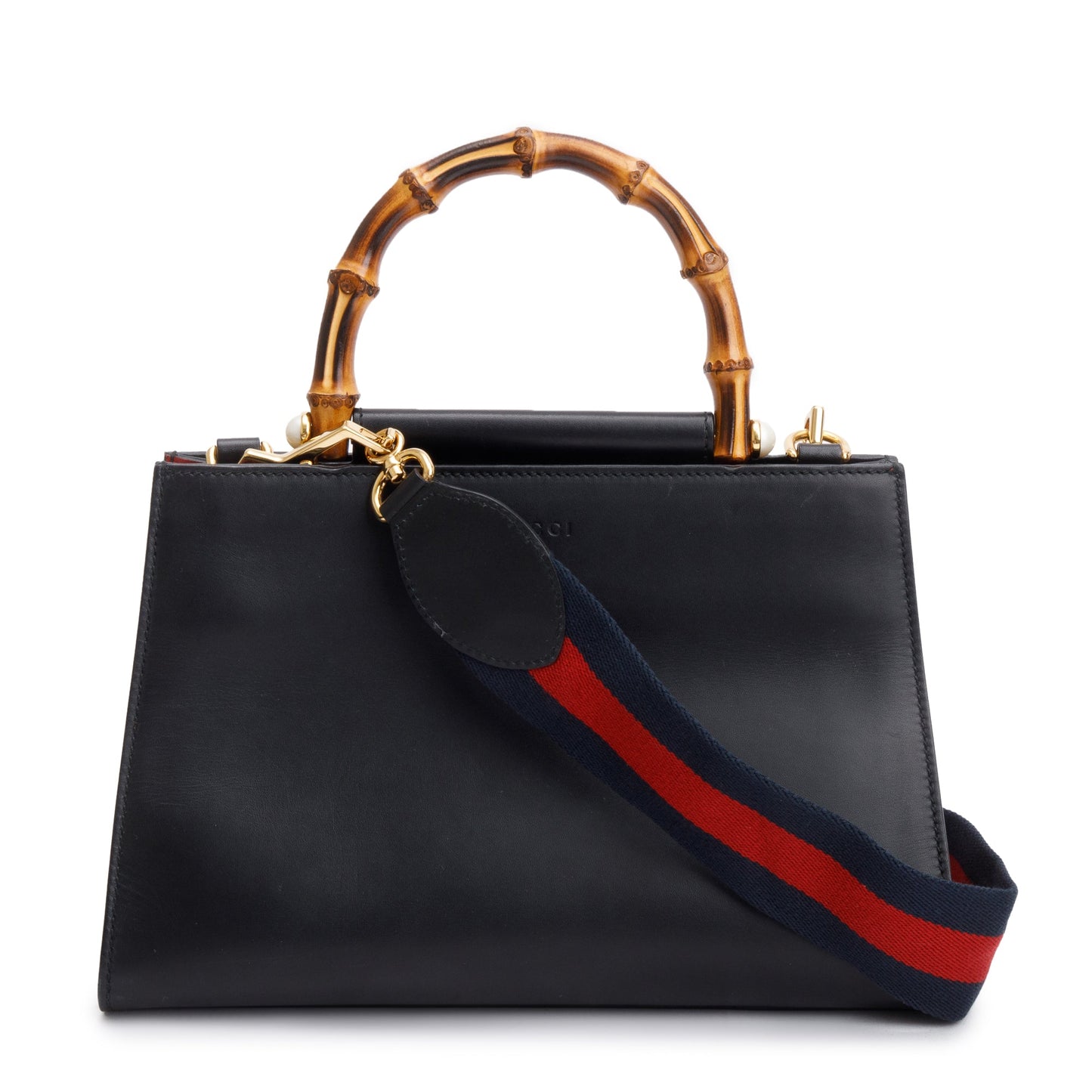 Gucci Black Leather Bamboo Small Nymphaea Handle Bag
