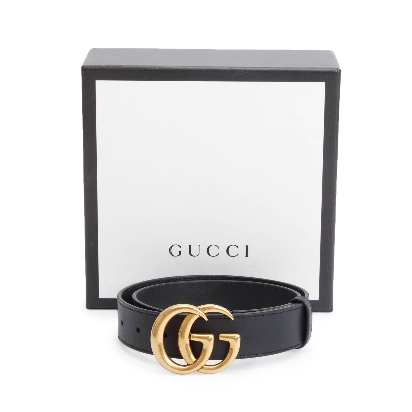 Gucci Black Leather Belt with Double G Buckle, 75 30