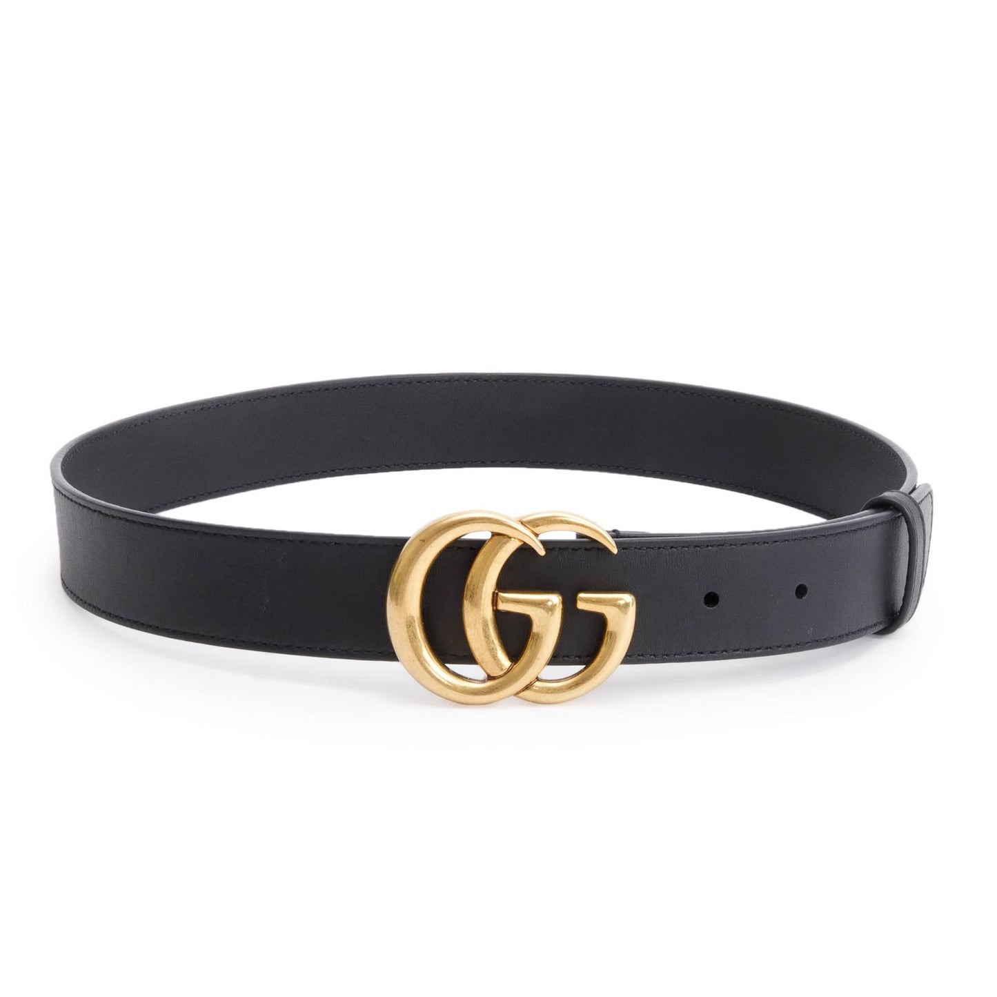 Gucci Black Leather Belt with Double G Buckle, 75 30
