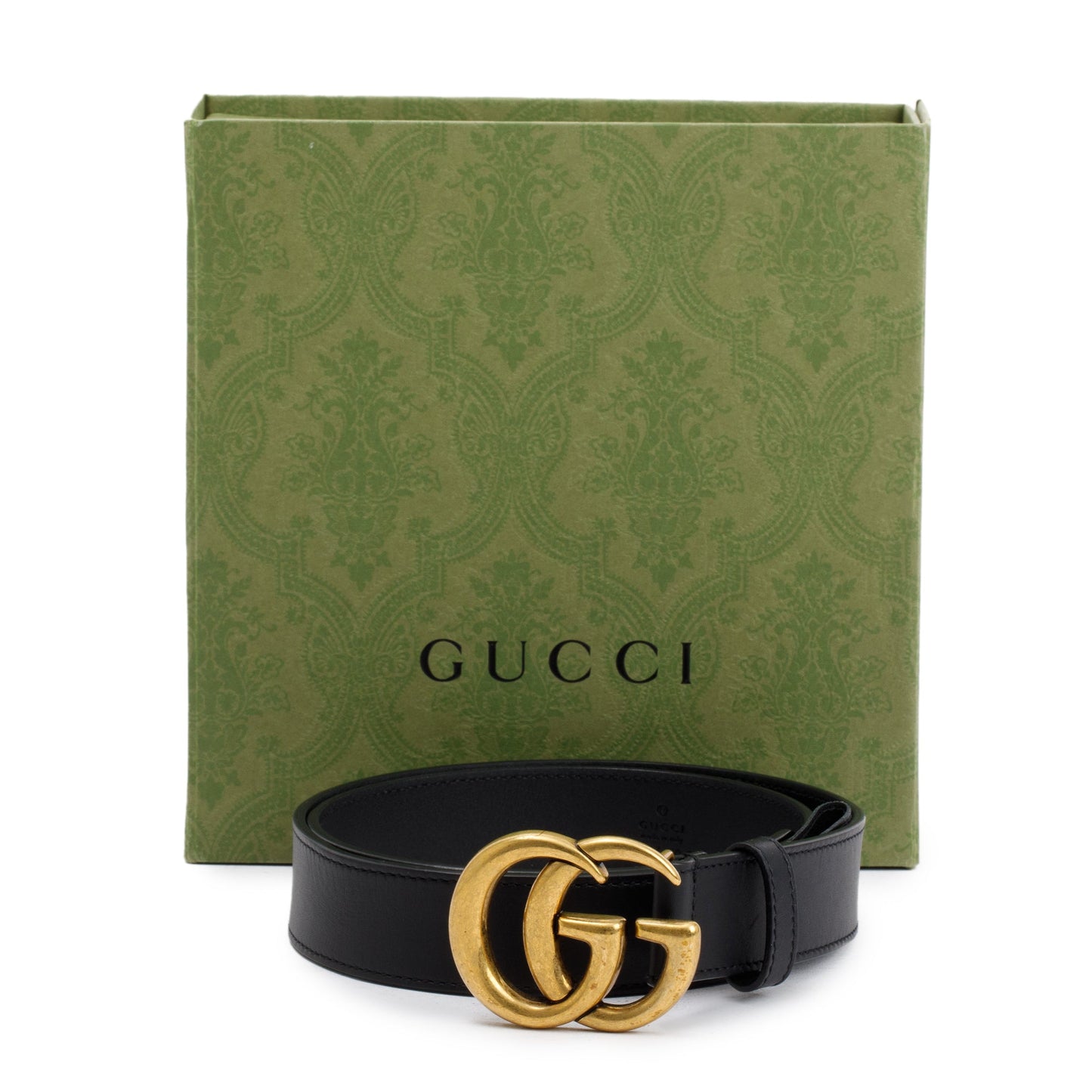 Gucci Black Leather Belt with Double G Buckle, 80 32