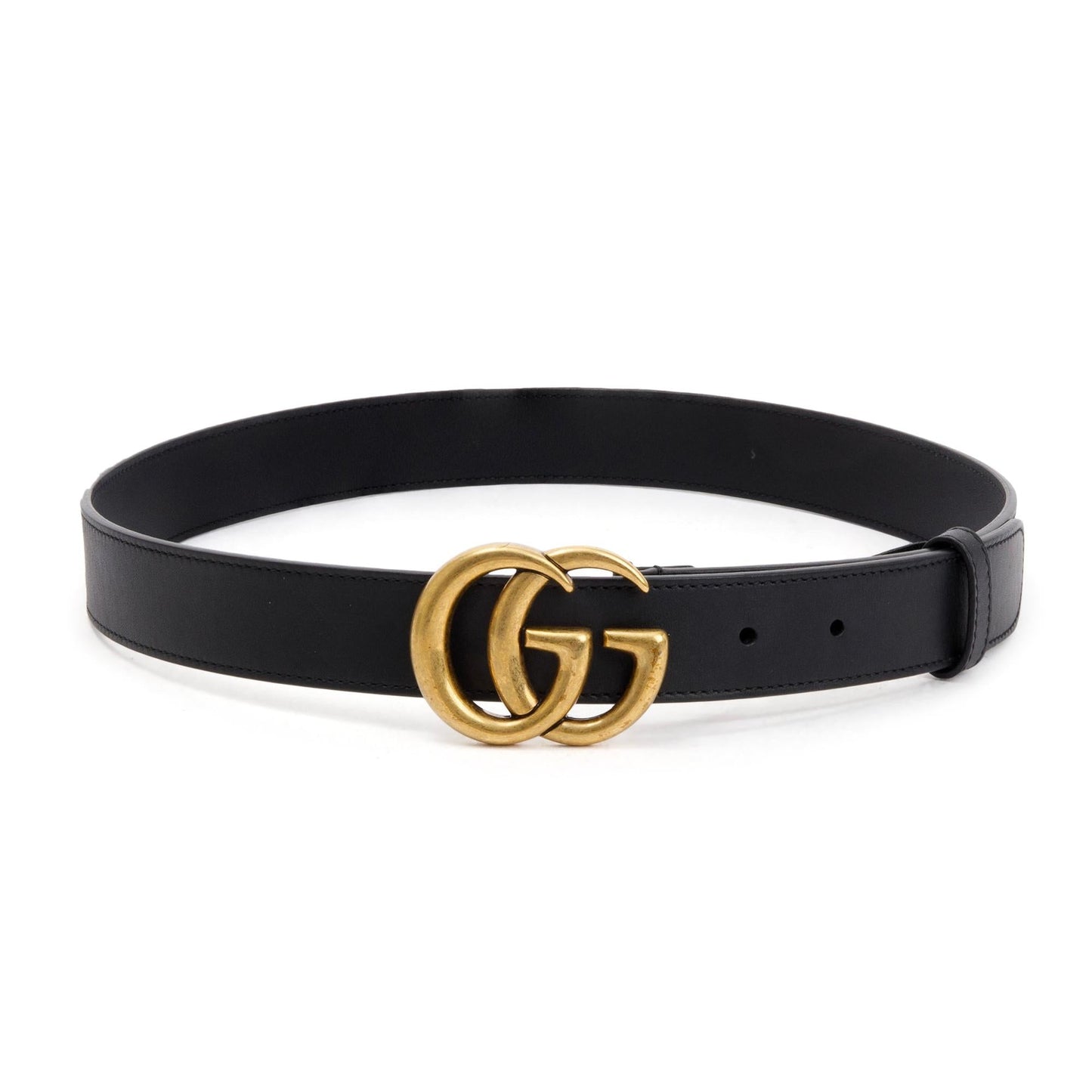 Gucci Black Leather Belt with Double G Buckle, 80 32