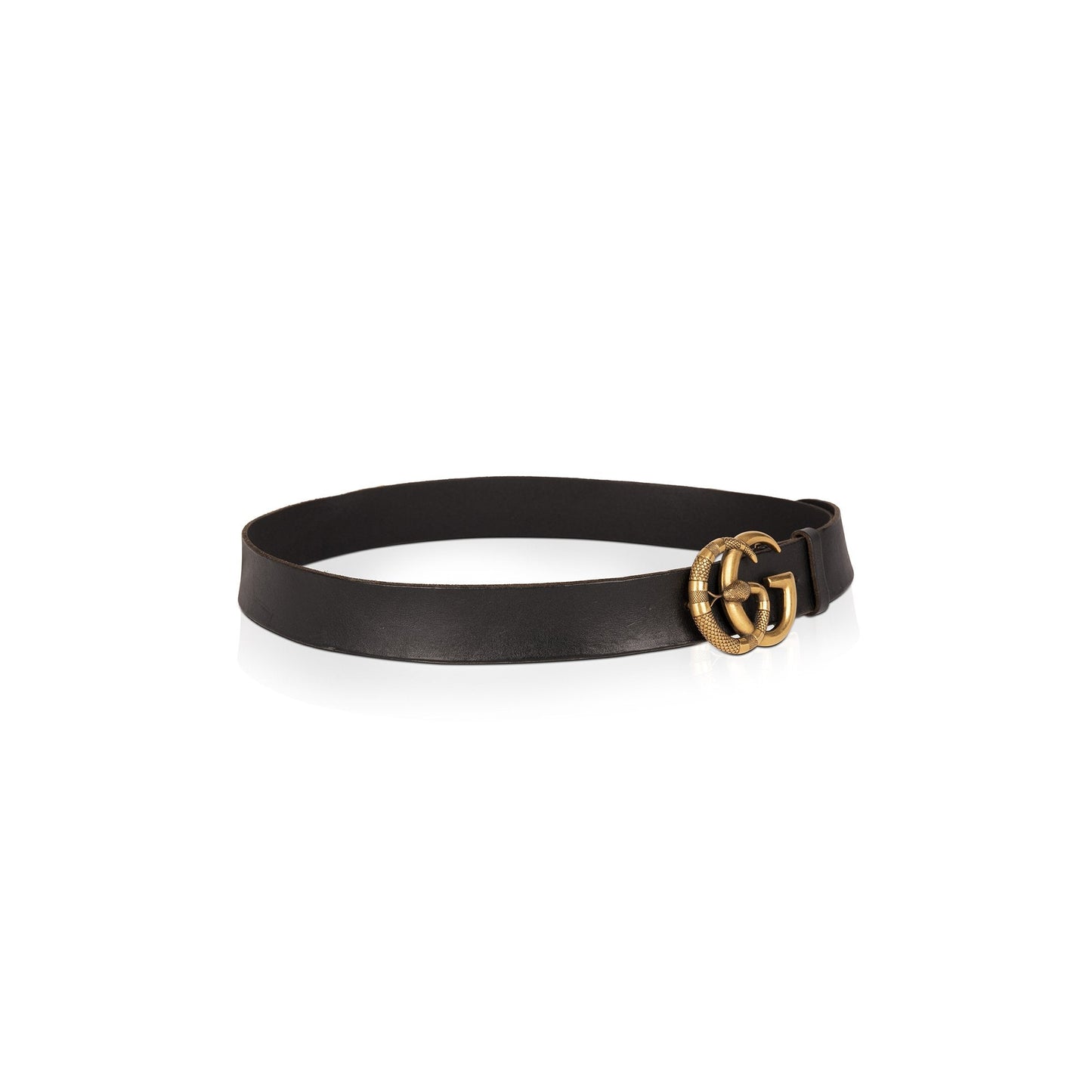 Gucci Black Leather Belt with Double G Snake Buckle