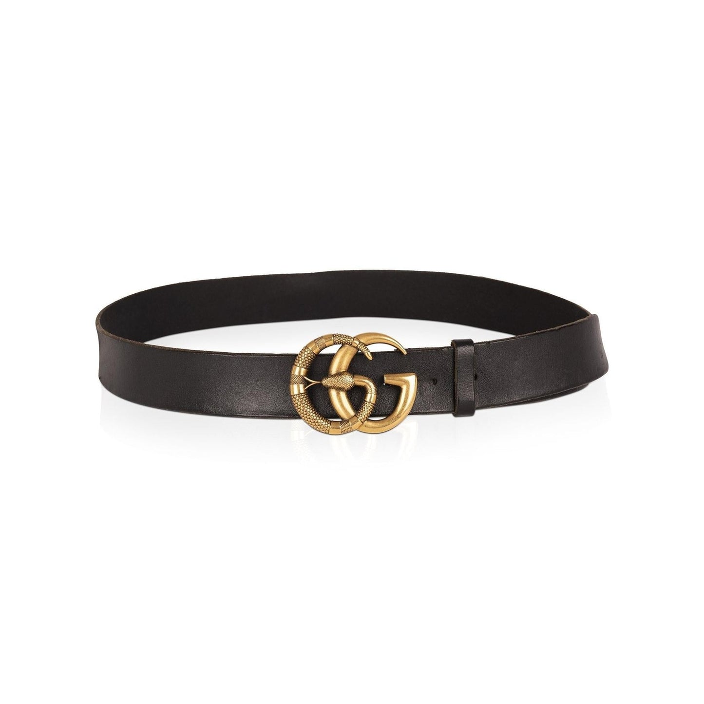 Gucci Black Leather Belt with Double G Snake Buckle