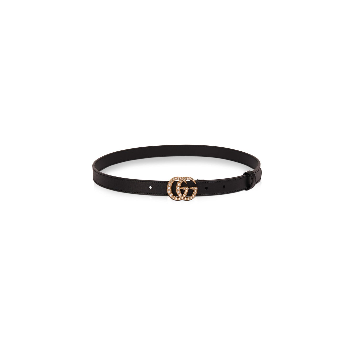 Gucci Black Leather Belt with Pearl Double G Buckle