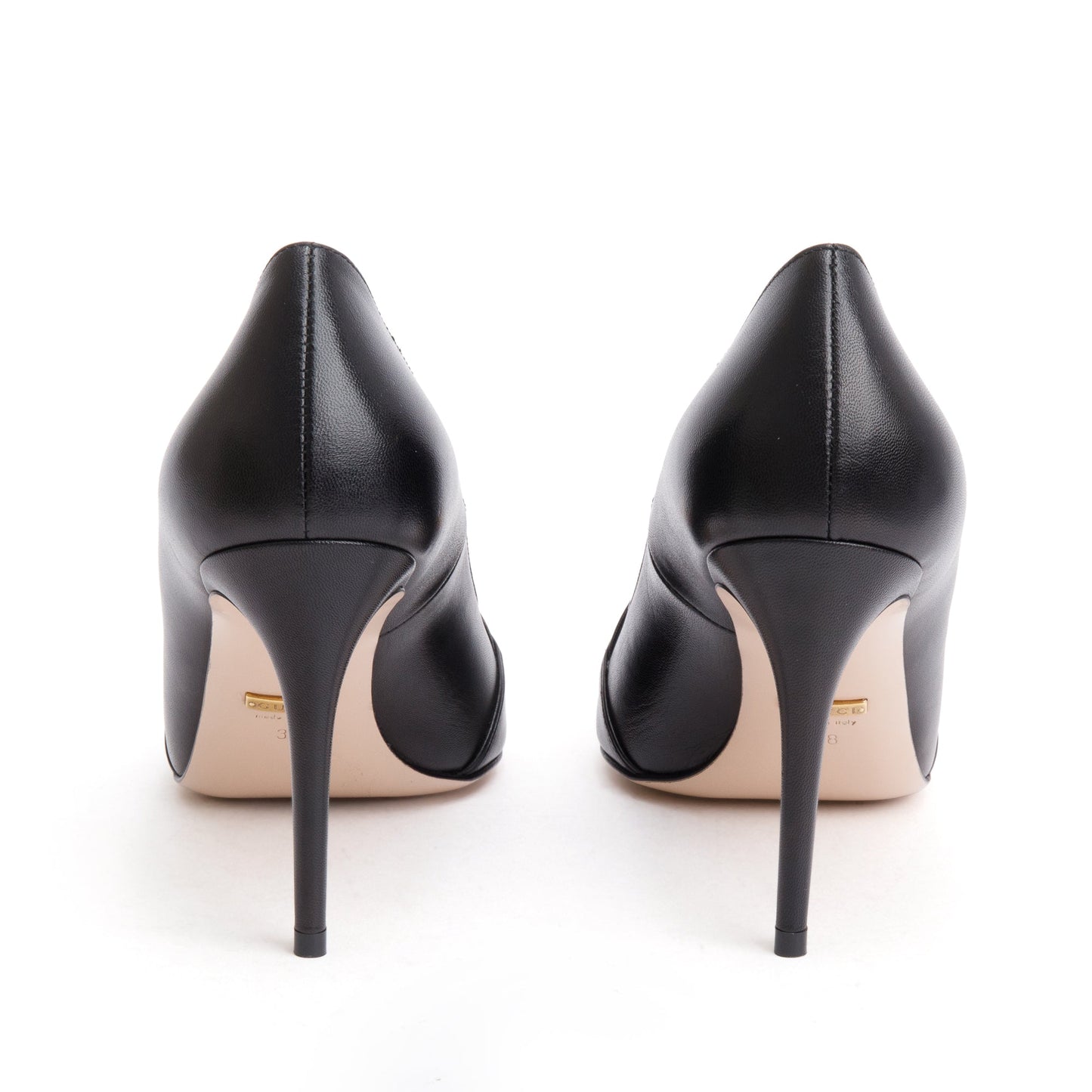 Gucci Black Leather Chain Link Accent Pumps, Size 38