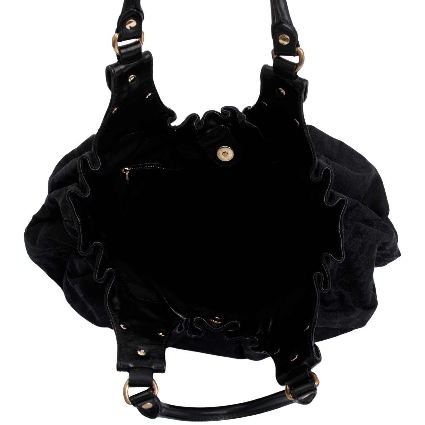 Gucci Black Leather GG Canvas Medium Studded Pelham Bag