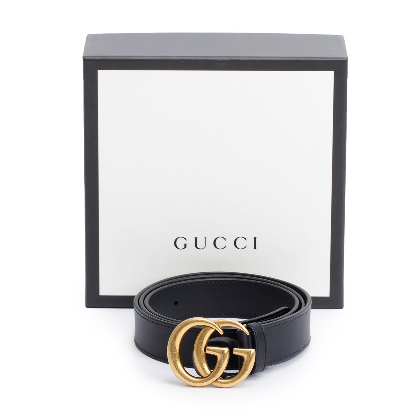 Gucci Black Leather GG Marmont Thin Belt, 105 42