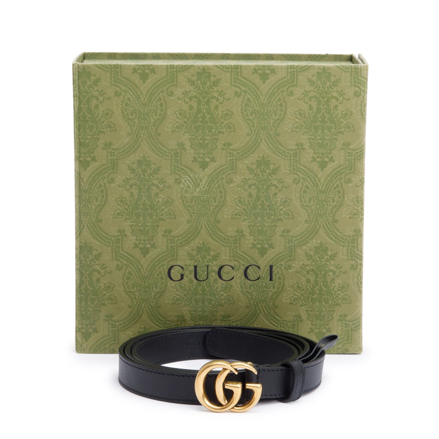 Gucci Black Leather GG Marmont Thin Belt, 110 44