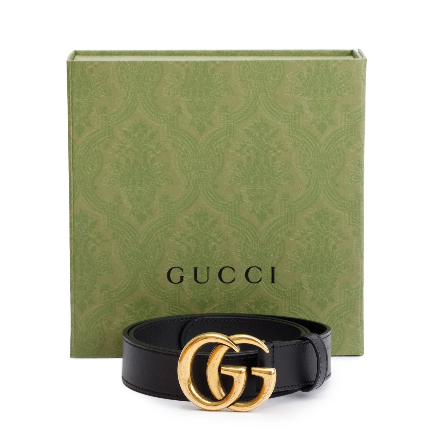 Gucci Black Leather GG Marmont Thin Belt, 80 32