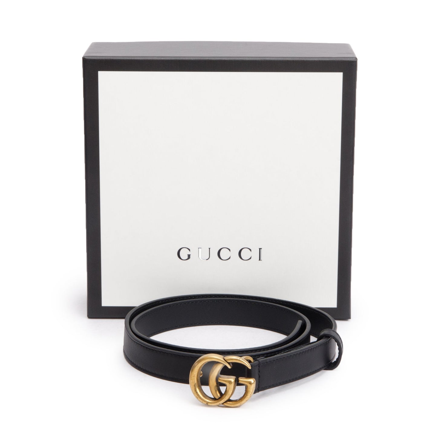 Gucci Black Leather GG Marmont Thin Belt, 80 32