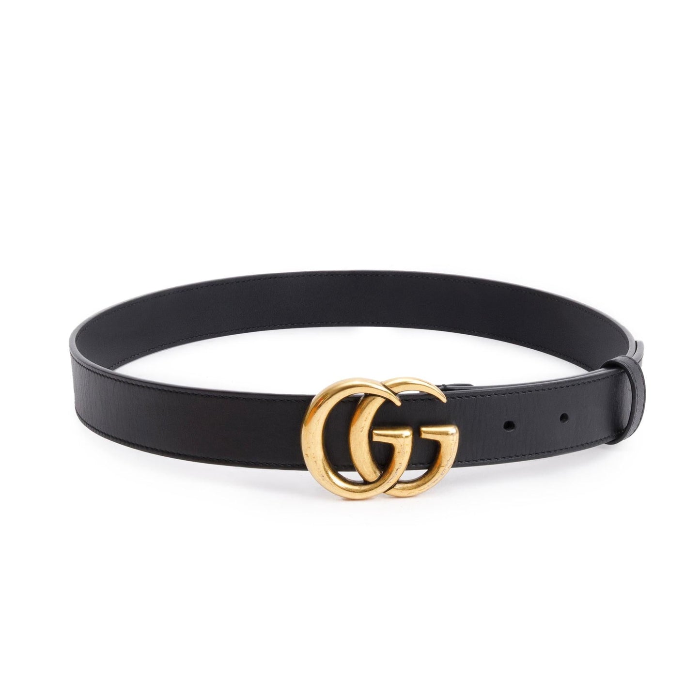 Gucci Black Leather GG Marmont Thin Belt, 80 32