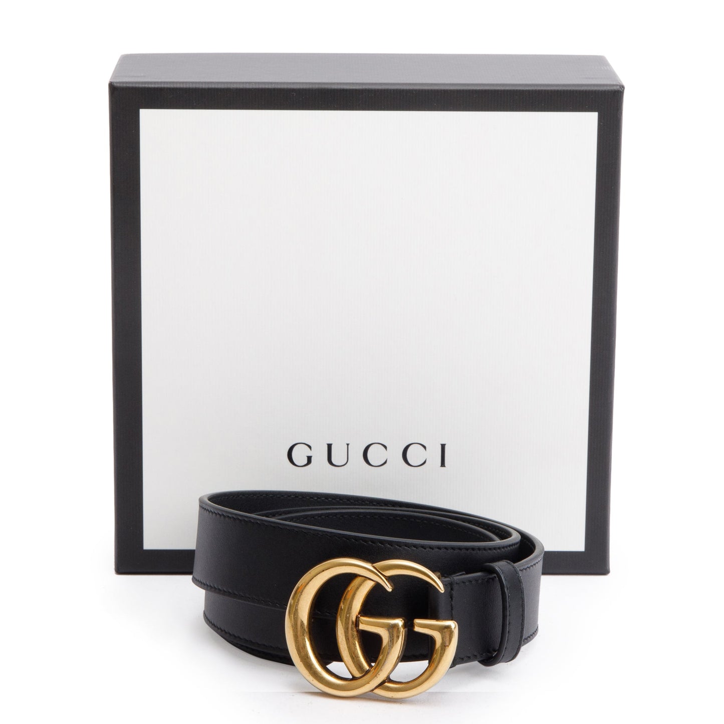 Gucci Black Leather GG Marmont Thin Belt, 90 36