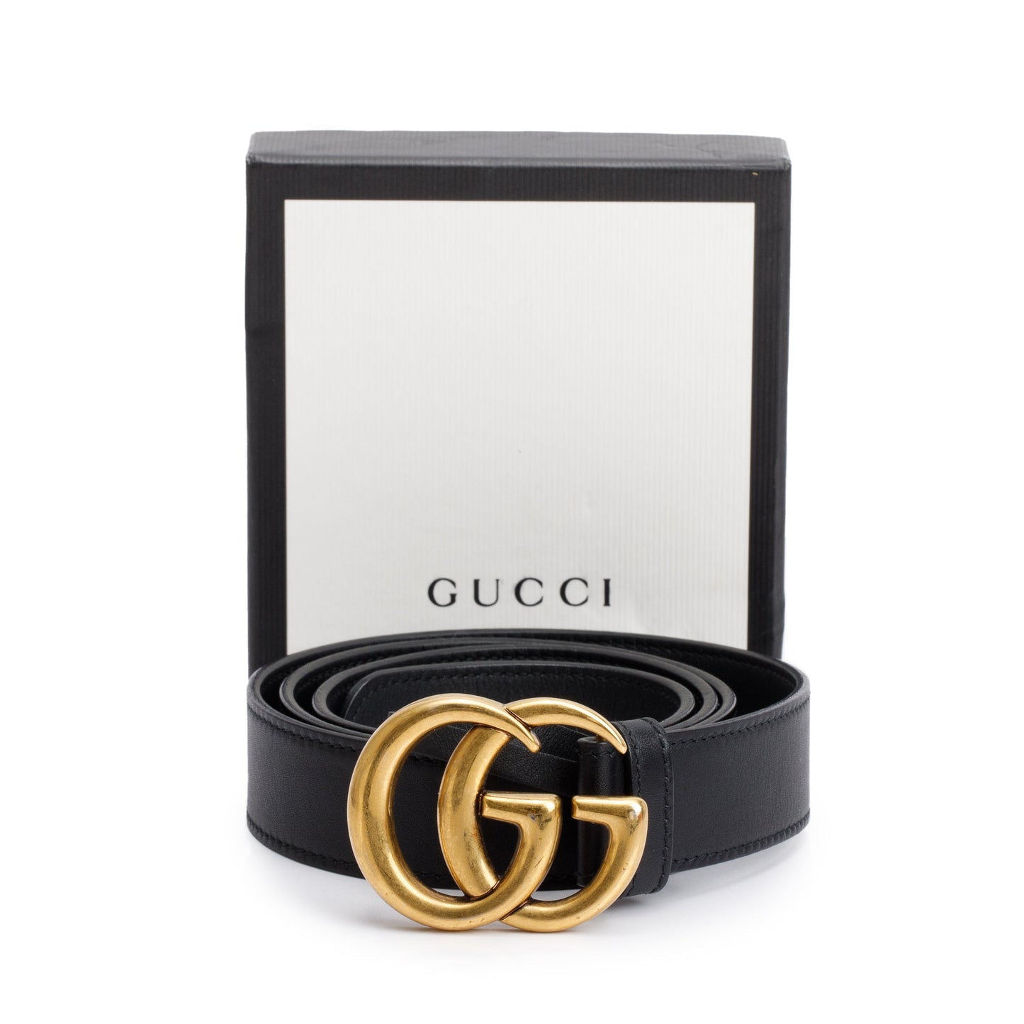 Gucci Black Leather GG Marmont Thin Belt, 95 38