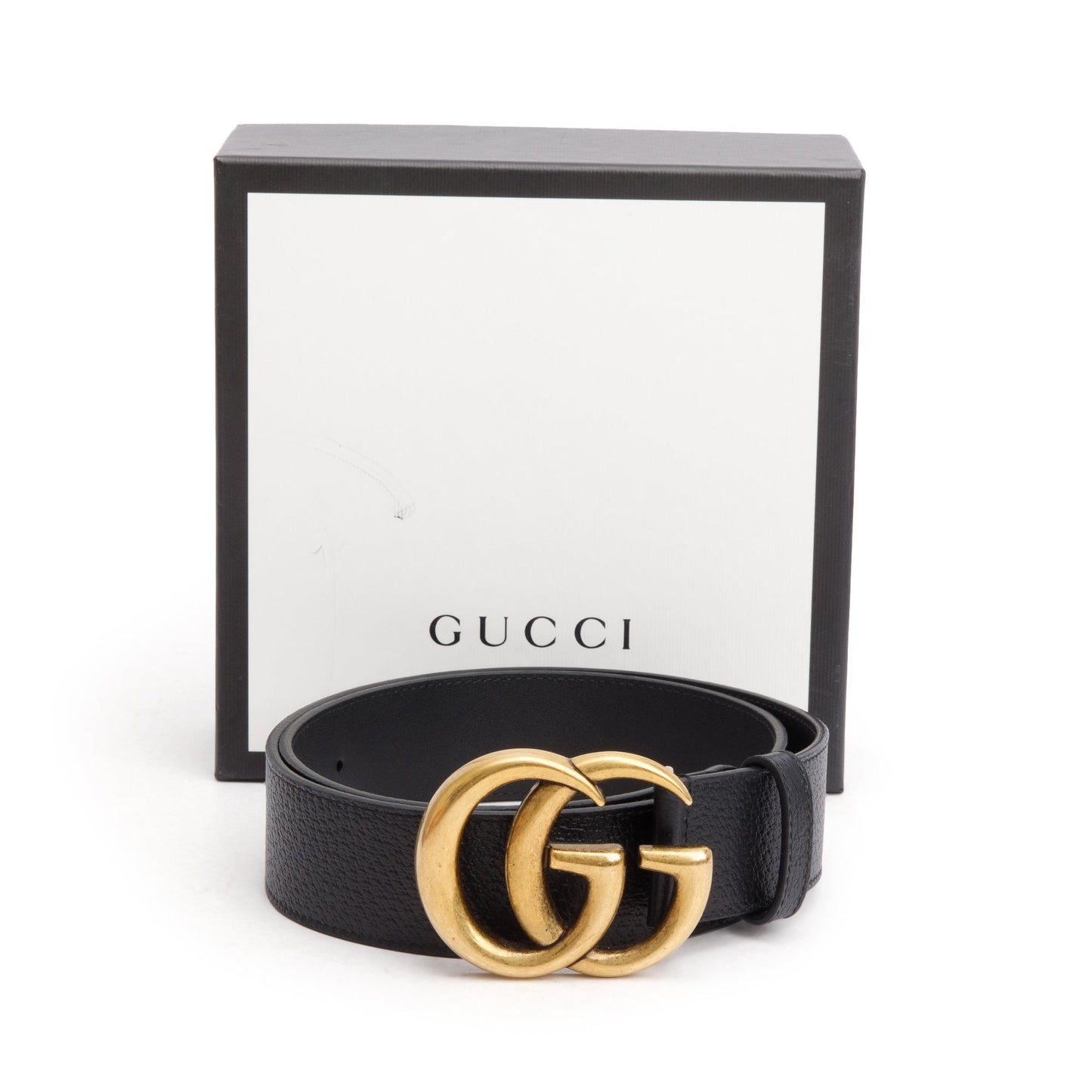 Gucci Black Leather GG Marmont Wide Belt with Interlocking G Buckle, 85 34
