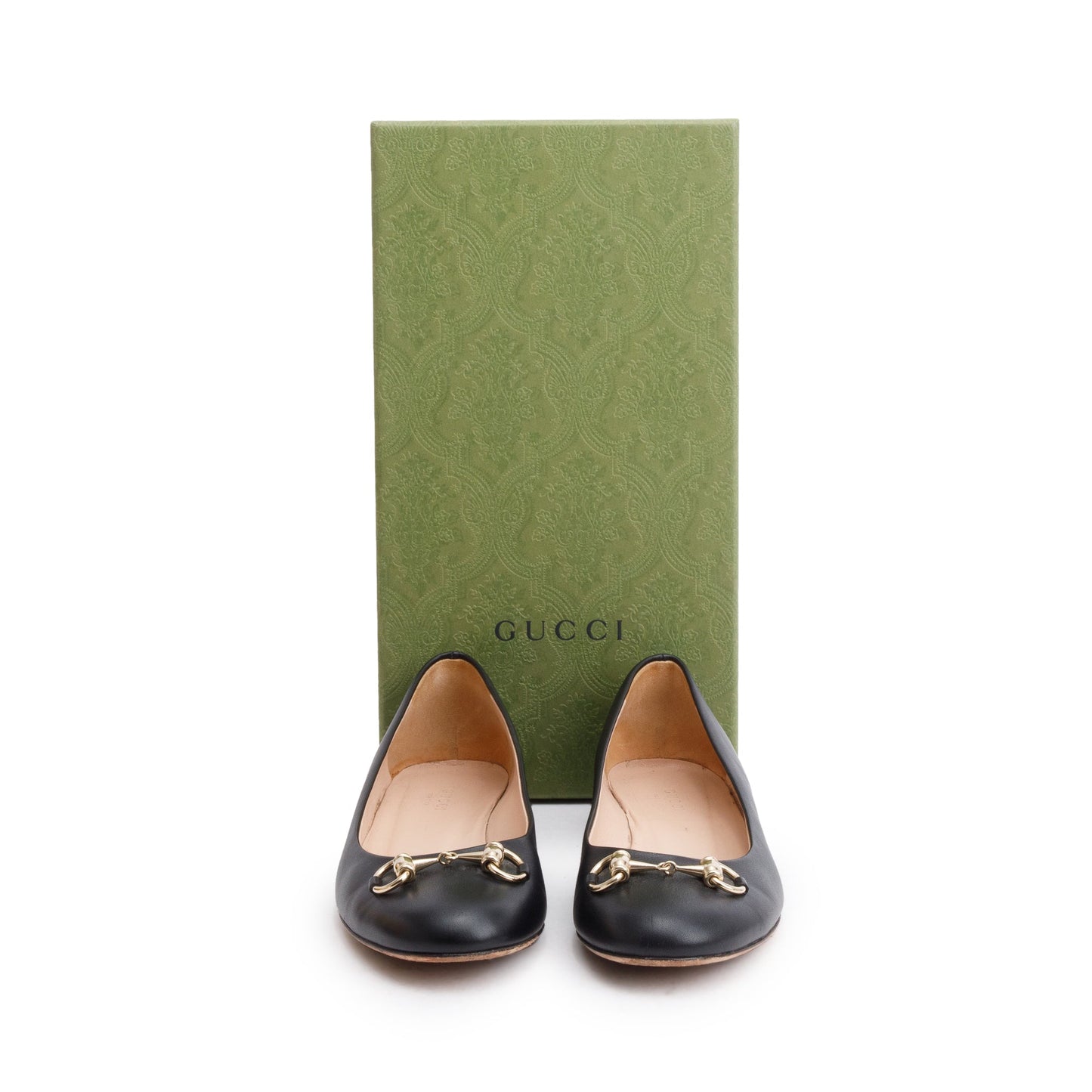 Gucci Black Leather Horsebit Accent Ballet Flats, Size 37.5