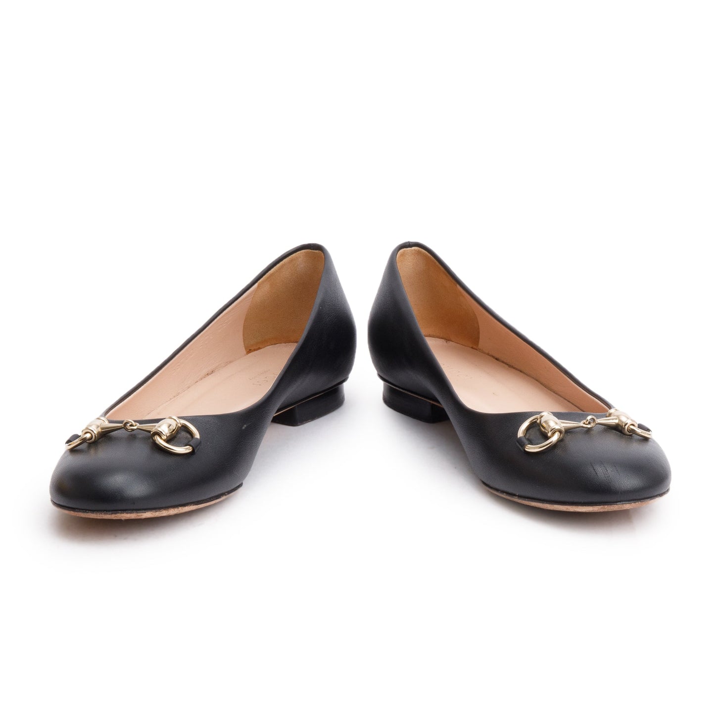 Gucci Black Leather Horsebit Accent Ballet Flats, Size 37.5