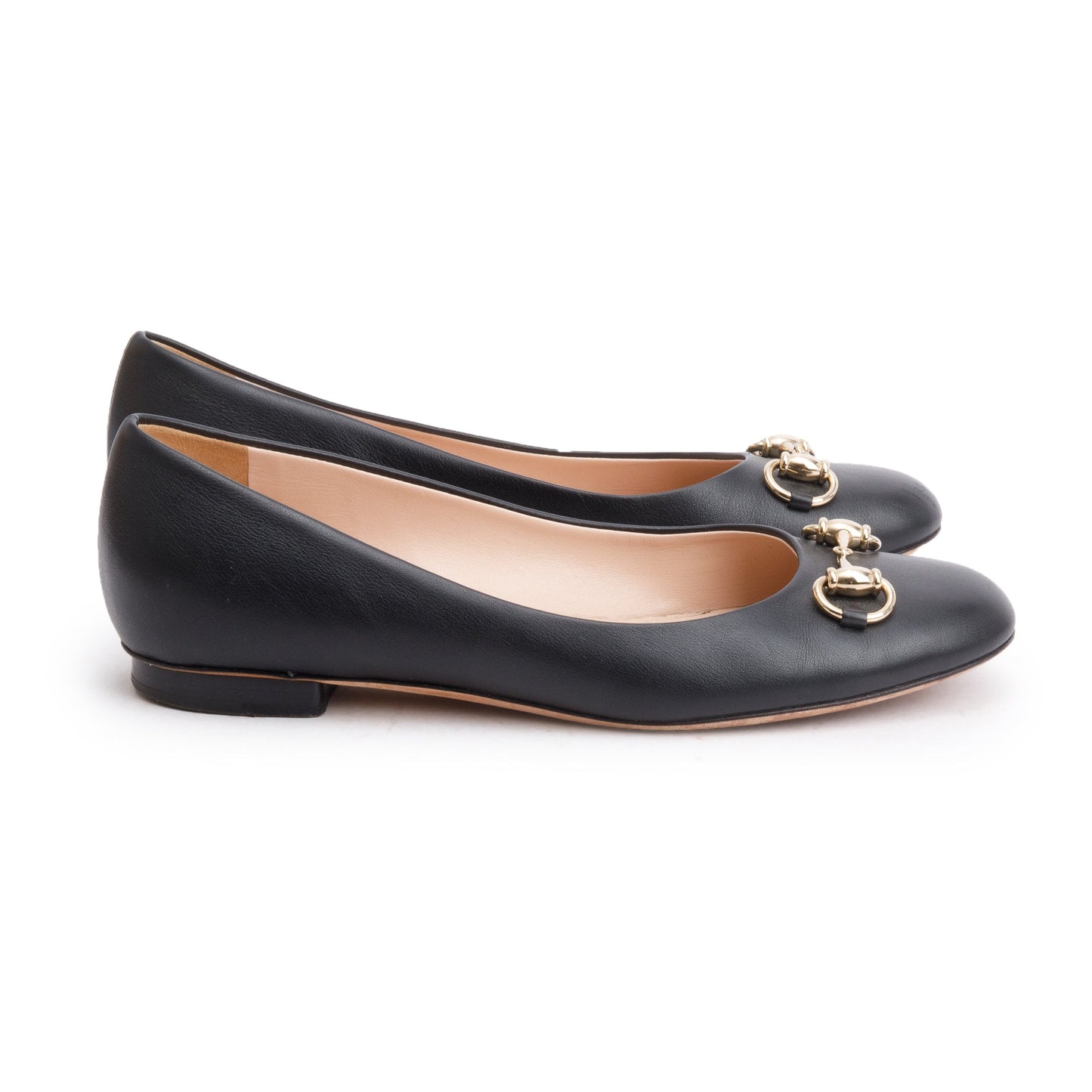 Gucci Black Leather Horsebit Accent Ballet Flats, Size 37.5