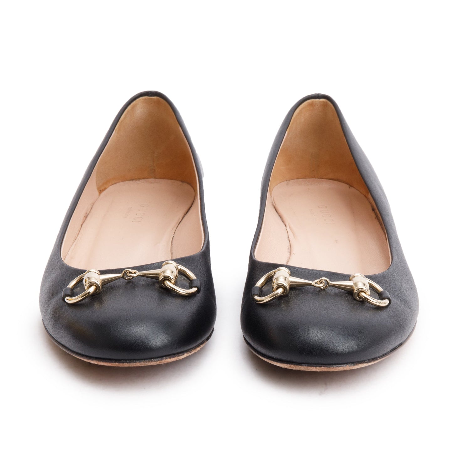 Gucci Black Leather Horsebit Accent Ballet Flats, Size 37.5