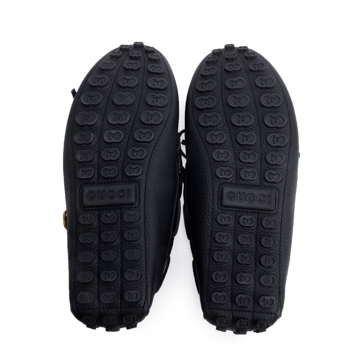 Gucci Black Leather Interlocking G Accent Drivers Loafers, Size 42