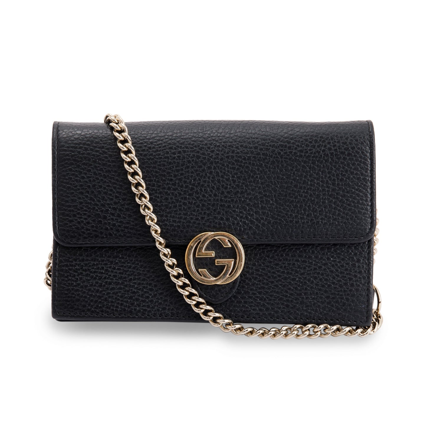 Gucci Black Leather Interlocking G Wallet on Chain