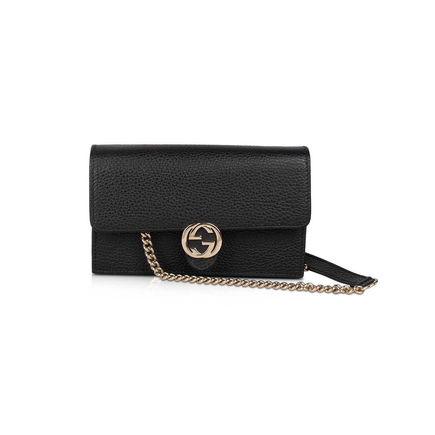 Gucci Black Leather Interlocking G Wallet on Chain