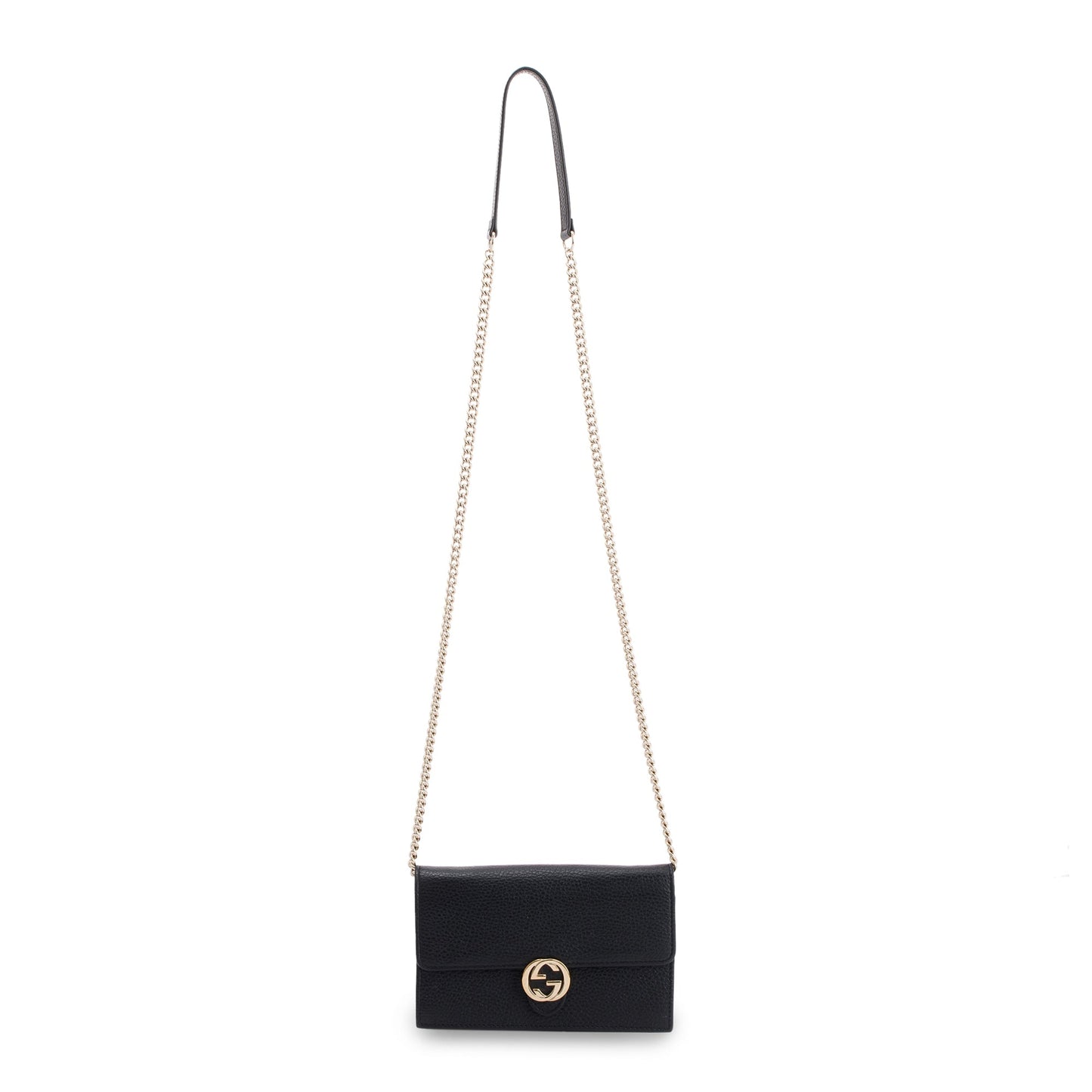 Gucci Black Leather Interlocking G Wallet on Chain