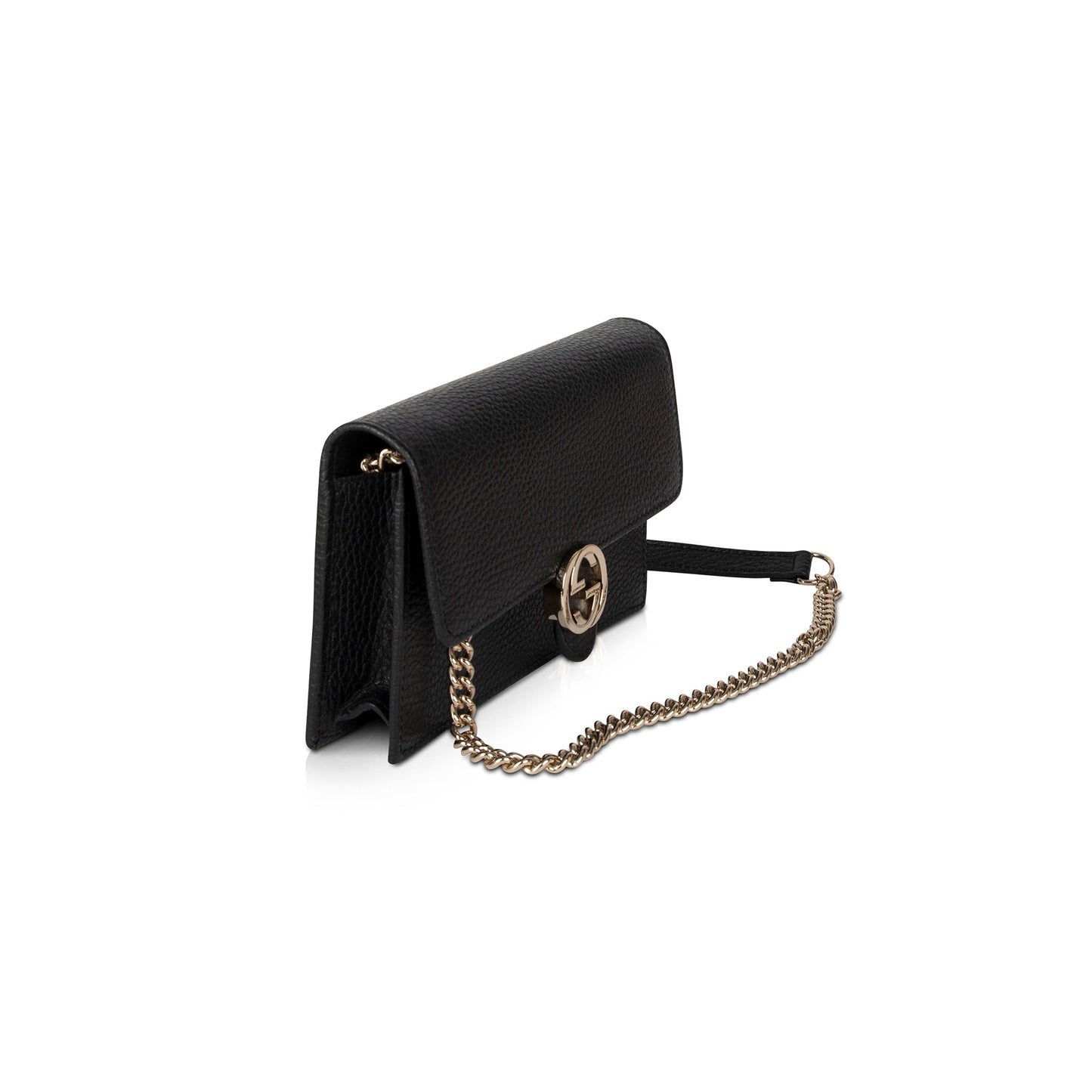 Gucci Black Leather Interlocking G Wallet on Chain