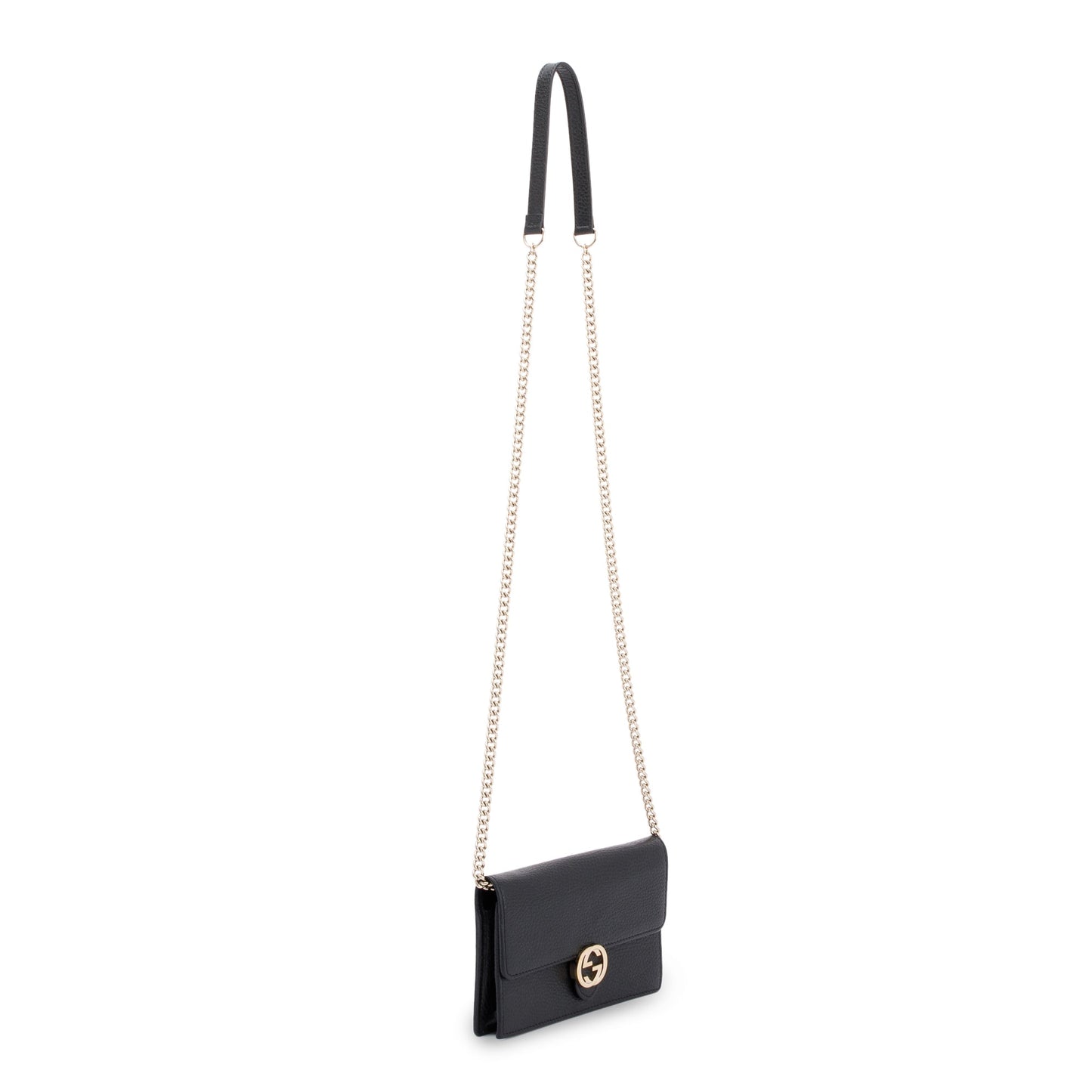 Gucci Black Leather Interlocking G Wallet on Chain
