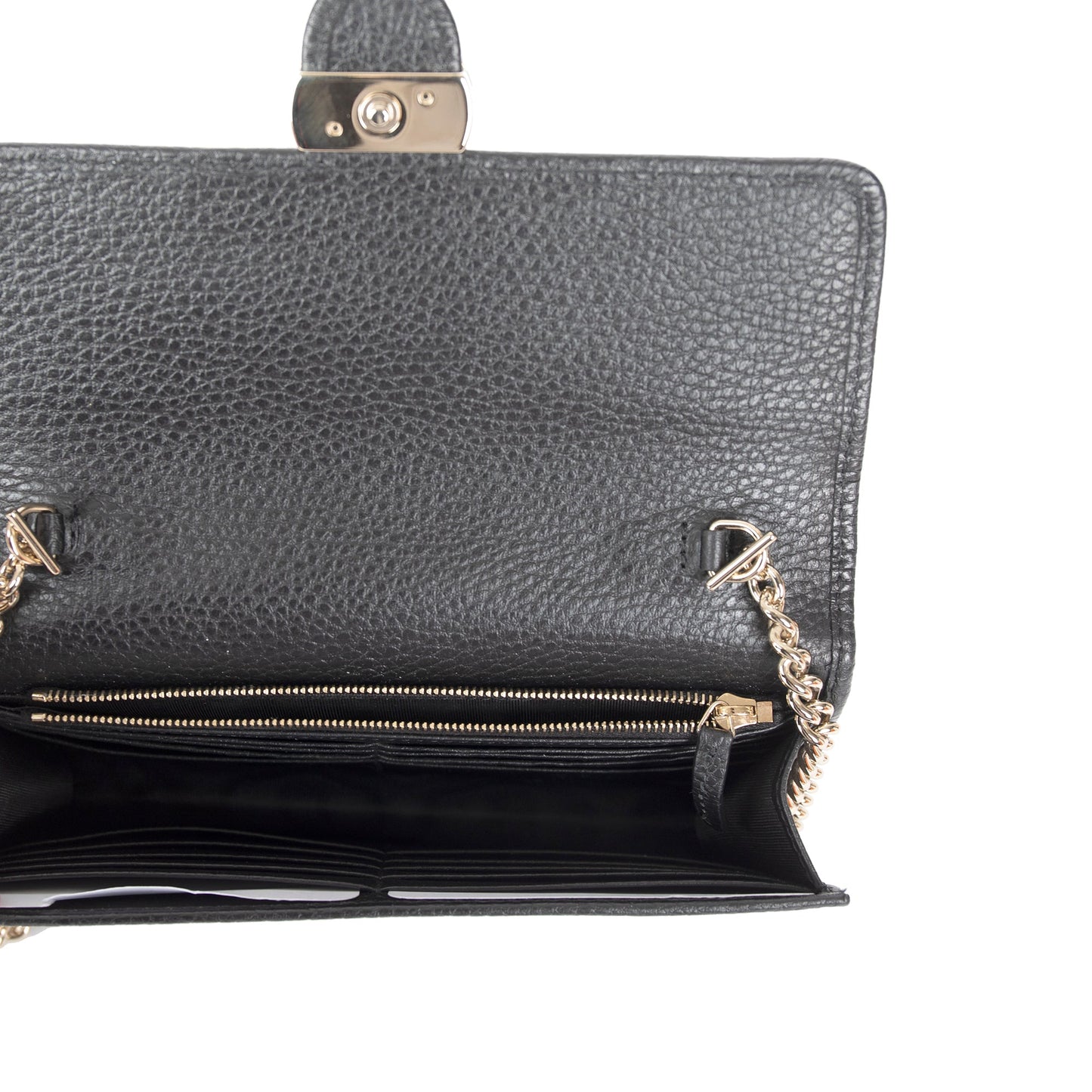 Gucci Black Leather Interlocking G Wallet on Chain