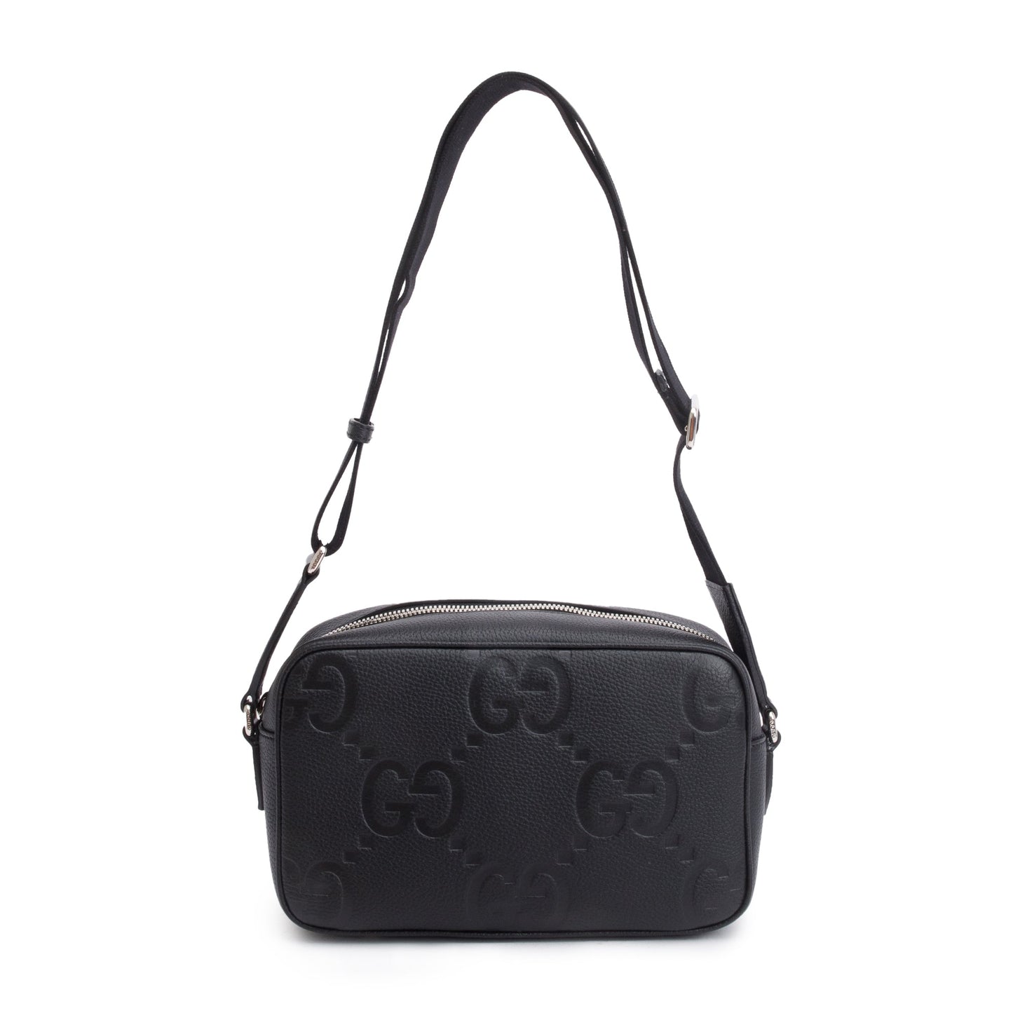 Gucci Black Leather Jumbo GG Medium Messenger Bag