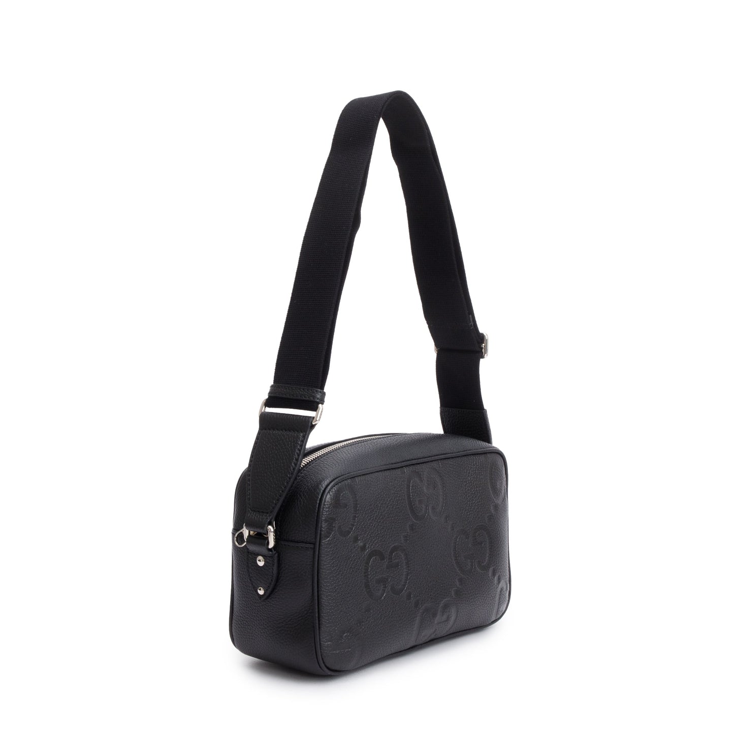 Gucci Black Leather Jumbo GG Medium Messenger Bag
