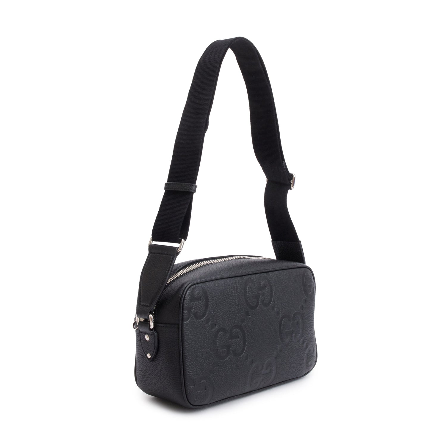 Gucci Black Leather Jumbo GG Medium Messenger Bag