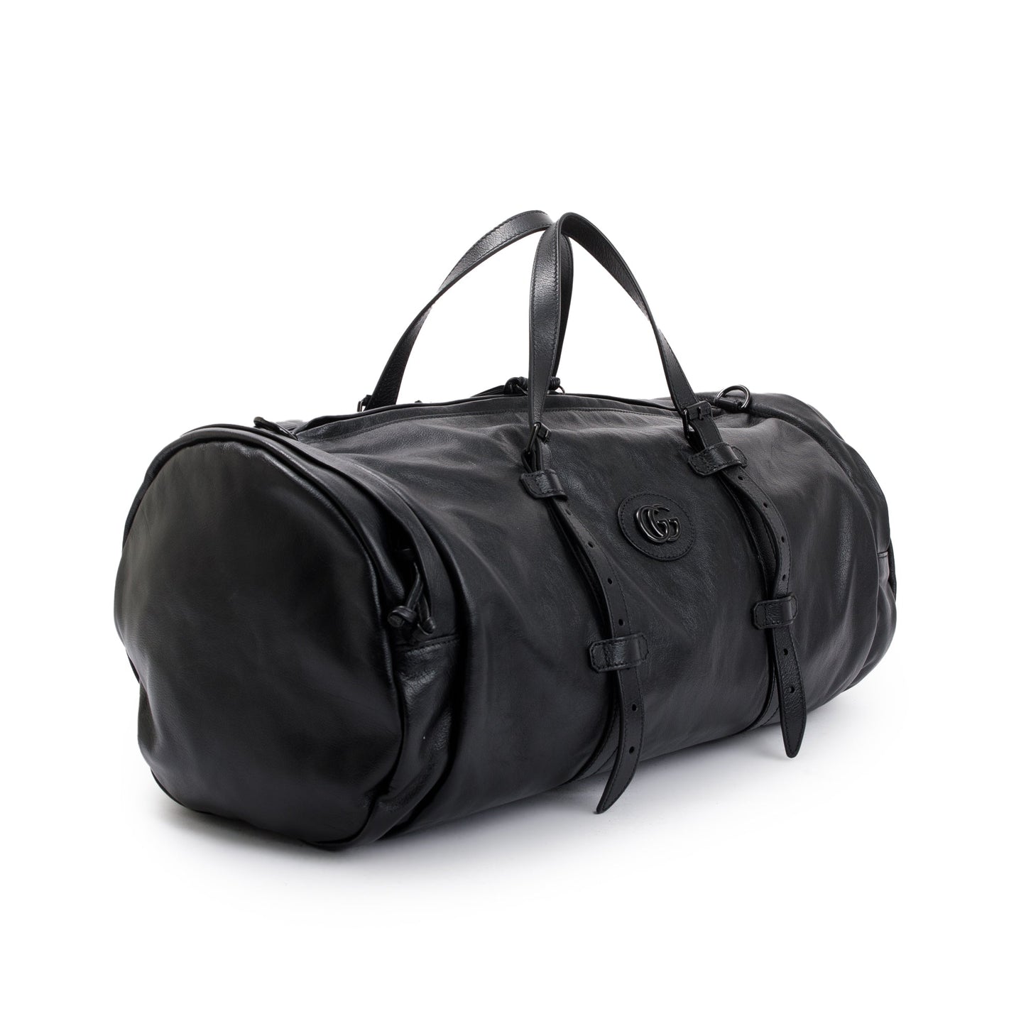 Gucci Black Leather Large Duffle Bag with Tonal Double G
