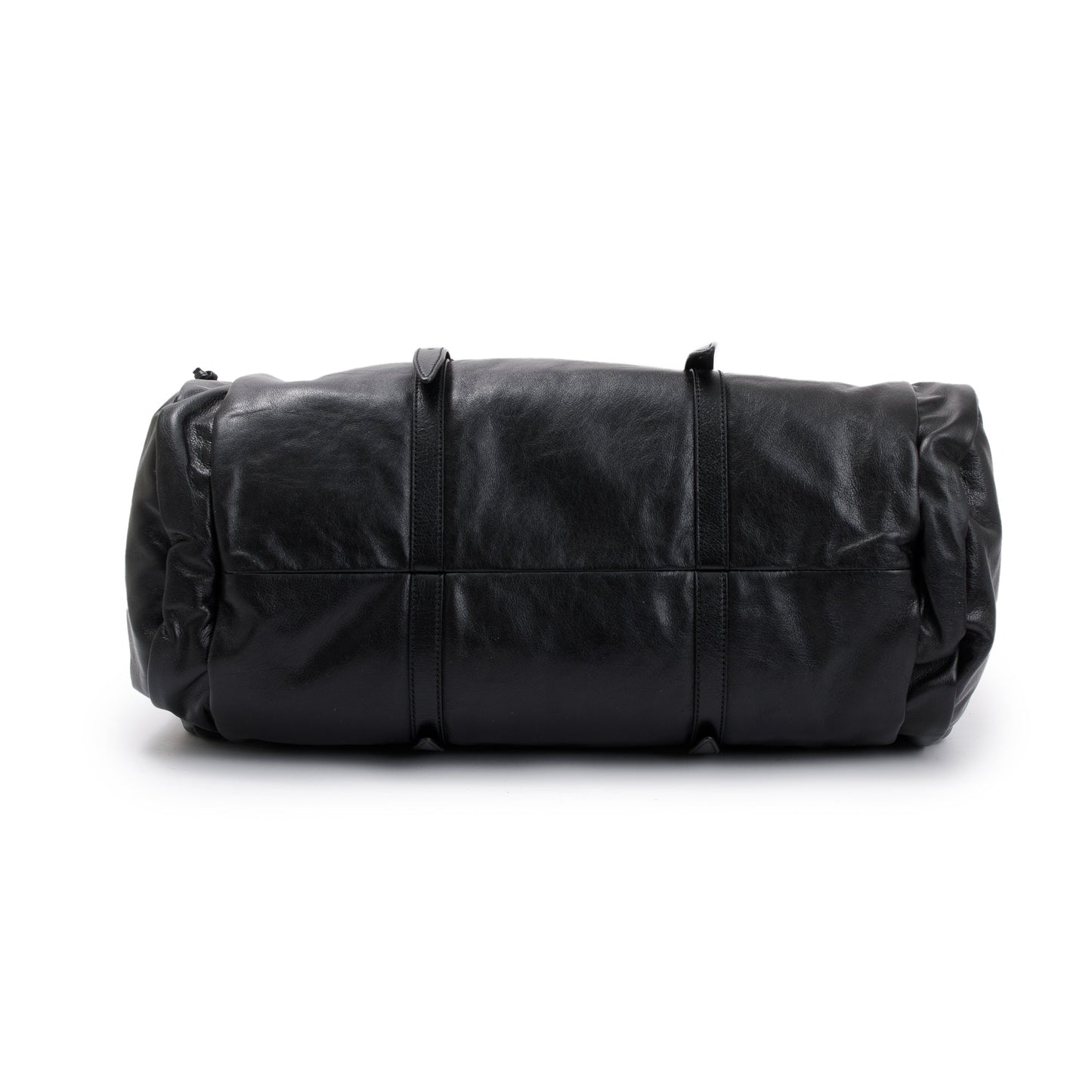 Gucci Black Leather Large Duffle Bag with Tonal Double G