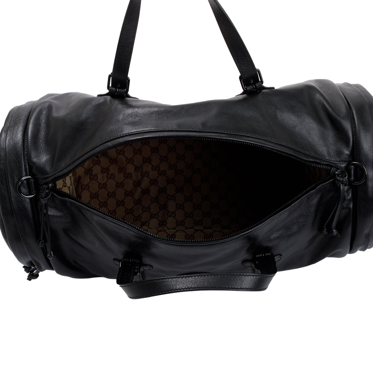 Gucci Black Leather Large Duffle Bag with Tonal Double G