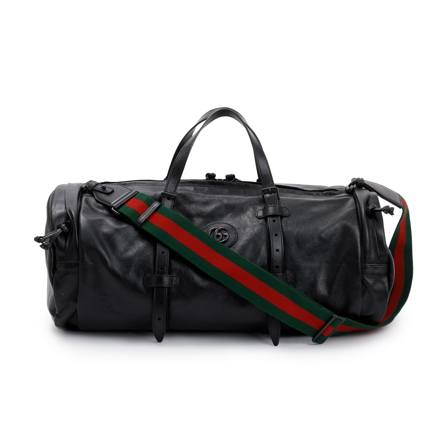 Gucci Black Leather Large Duffle Bag with Tonal Double G